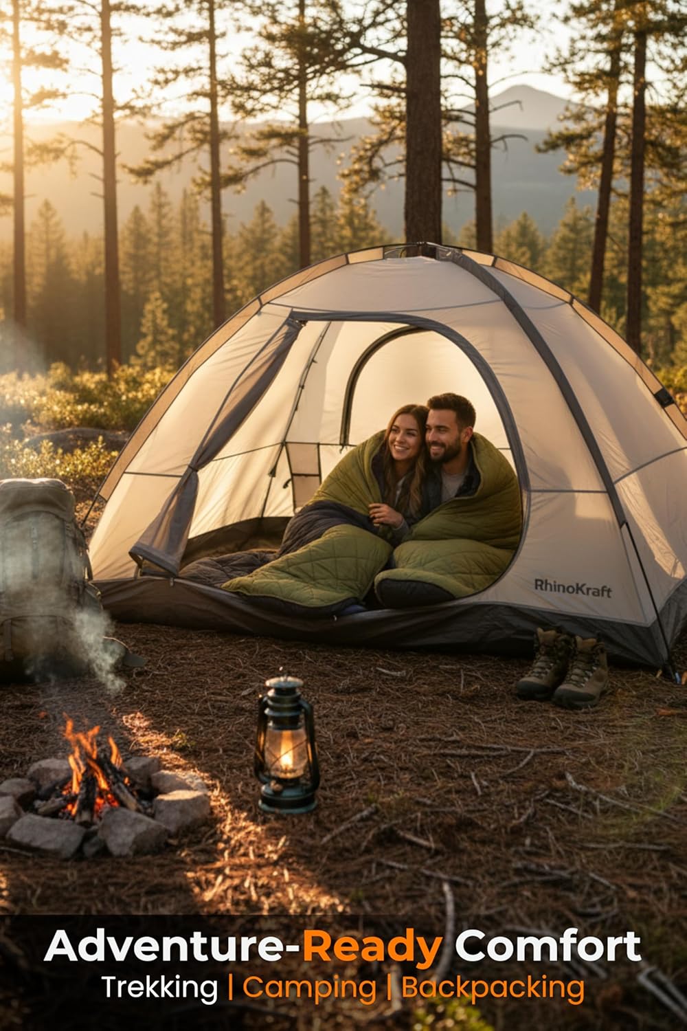 RhinoKraft Predator Quilted Rectangular Sleeping Bag | Suede-Lined for 0°C Warmth | Fits Up to 6ft Tall | Fully Opens as Blanket | Rugged Olive Design | Hollow Fiber Outdoor Gear for Camping