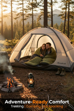 RhinoKraft Predator Quilted Rectangular Sleeping Bag | Suede-Lined for 0°C Warmth | Fits Up to 6ft Tall | Fully Opens as Blanket | Rugged Olive Design | Hollow Fiber Outdoor Gear for Camping