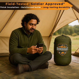 RhinoKraft Phantom Mummy Sleeping Bag | Detachable Suede-Lined Interior | Rugged TPU Shell for Extreme Durability | Fits Up to 7ft Tall | 2.9 kg Dark Olive Army-Grade Gear for Camping & Trekking