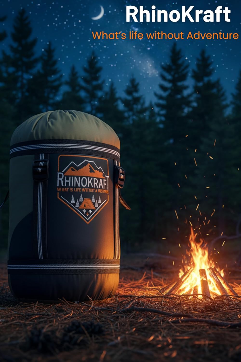 RhinoKraft Predator Quilted Rectangular Sleeping Bag | Suede-Lined for 0°C Warmth | Fits Up to 6ft Tall | Fully Opens as Blanket | Rugged Olive Design | Hollow Fiber Outdoor Gear for Camping