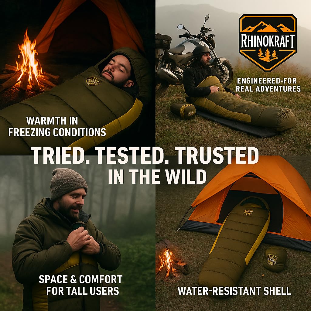 RhinoKraft -10°C Extreme | Anti-Pilling Fleece Liner | Extra-Large 6.5 ft Mummy Sleeping Bag | Warm, Durable & Portable for Camping, Trekking & Outdoor Adventure