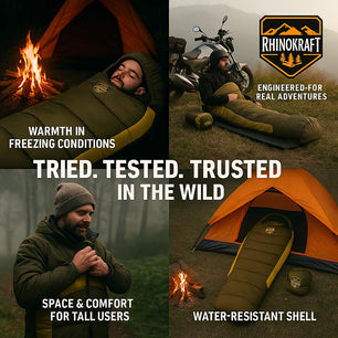 RhinoKraft -10°C Extreme | Anti-Pilling Fleece Liner | Extra-Large 6.5 ft Mummy Sleeping Bag | Warm, Durable & Portable for Camping, Trekking & Outdoor Adventure