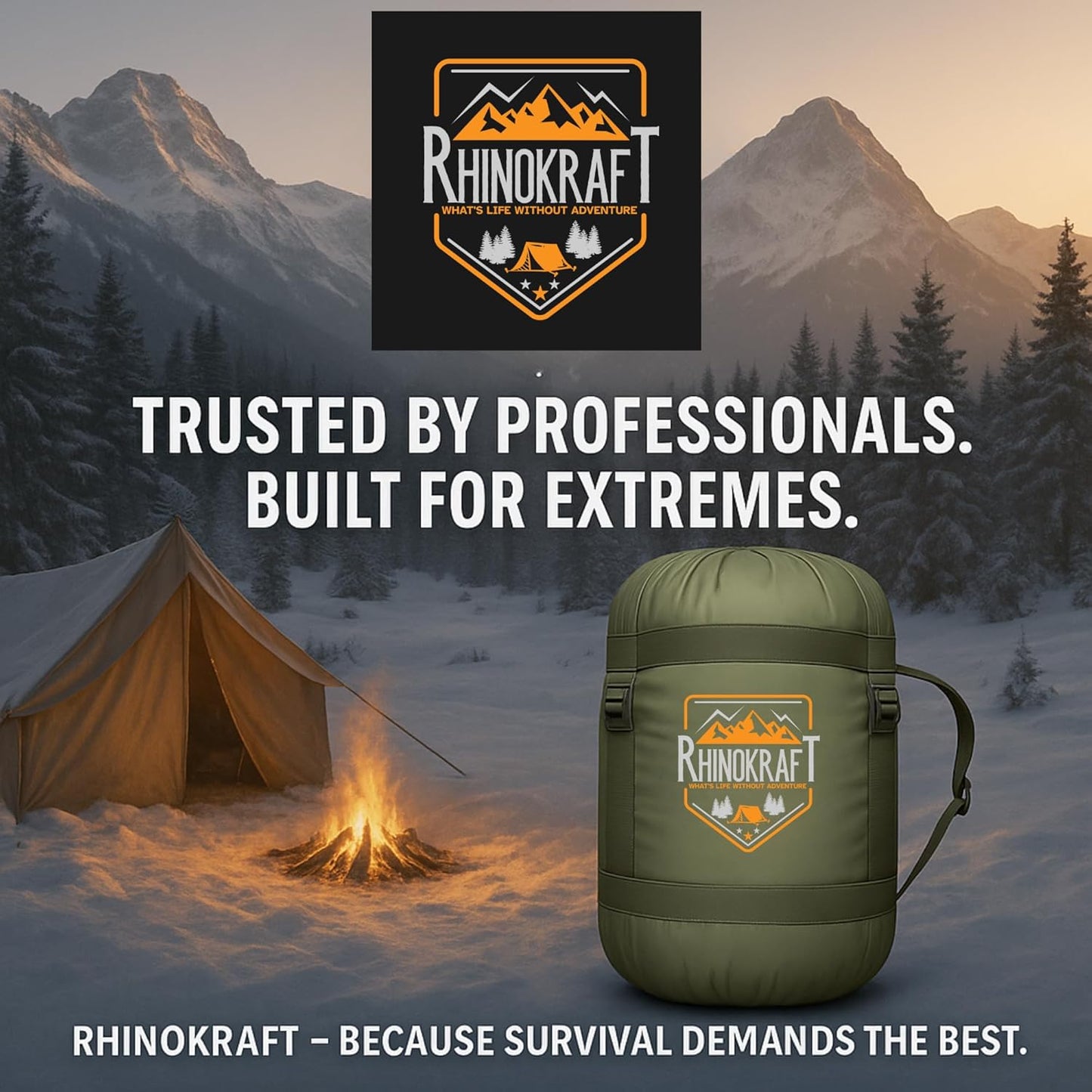 RhinoKraft Minus 15 Degree Sleeping Bag - Military-Grade, 9ft, Double-Layered | Heavy-Duty Winter Gear for Army & Defence | Rated for 0°C to -15°C, 4kg