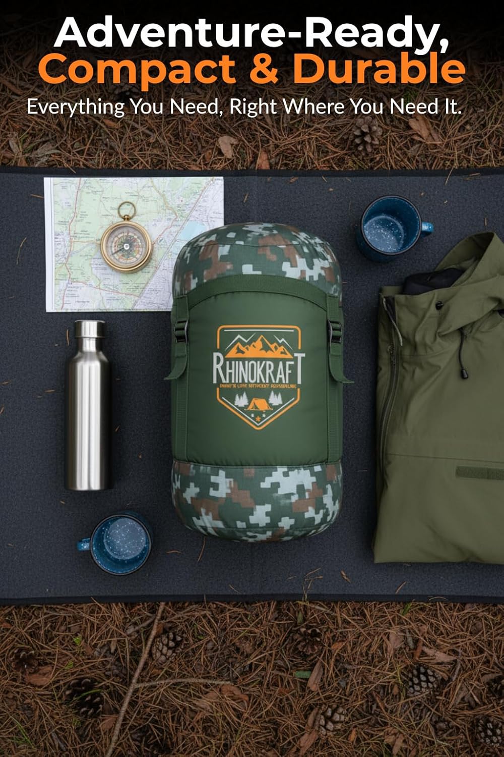 RhinoKraft -10 Degree Sleeping Bag for Adult | Soft Fur Lining | Extra Large Size | 2.4 Kg Weight | Soft and Warm Sleeping Bag for Adventure | Camping, Trekking and Outdoor Activity RK-PYRAMID-OLIVE