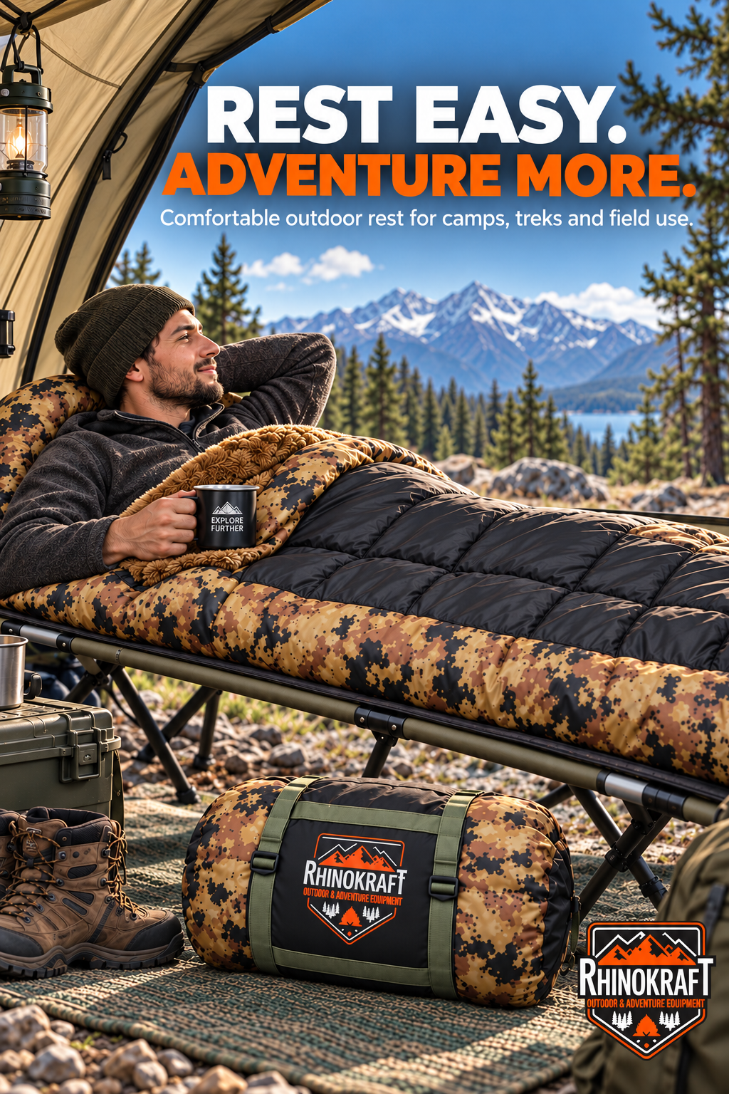 RhinoKraft -10 Degree Sleeping Bag for Adult | Soft Fur Lining | Extra Large Size | 2.4 Kg Weight | Soft and Warm Sleeping Bag for Adventure | Camping, Trekking and Outdoor Activity RK-PYRAMID