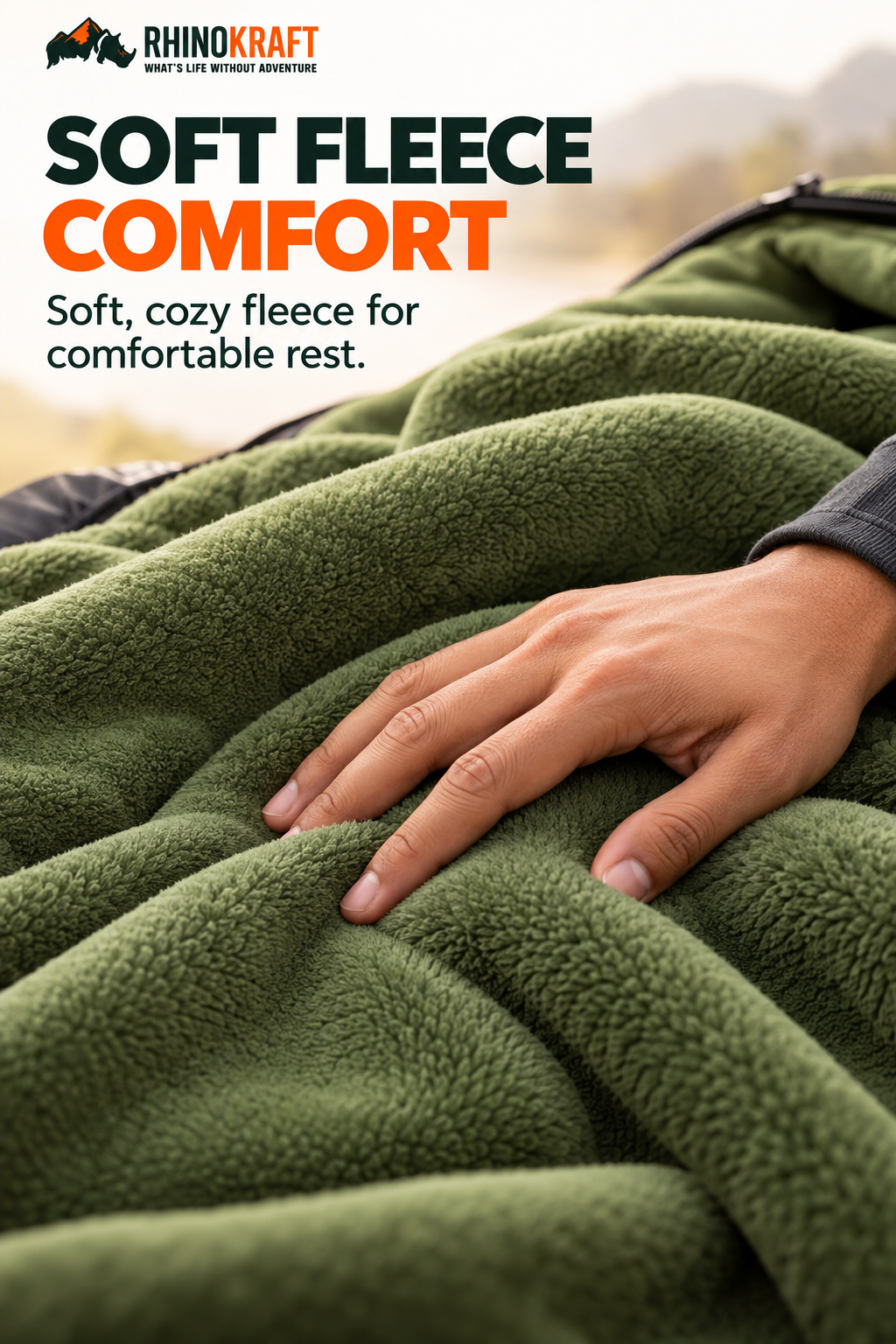 RhinoKraft Lightweight Compact Microfiber Fleece Sleeping Bag Liner 190 x 90cm / 75" x 35" Long Full Sized Zipper Outdoor Camping Blanket Travel Sheet for Sleepovers, Camping, Sporting Events