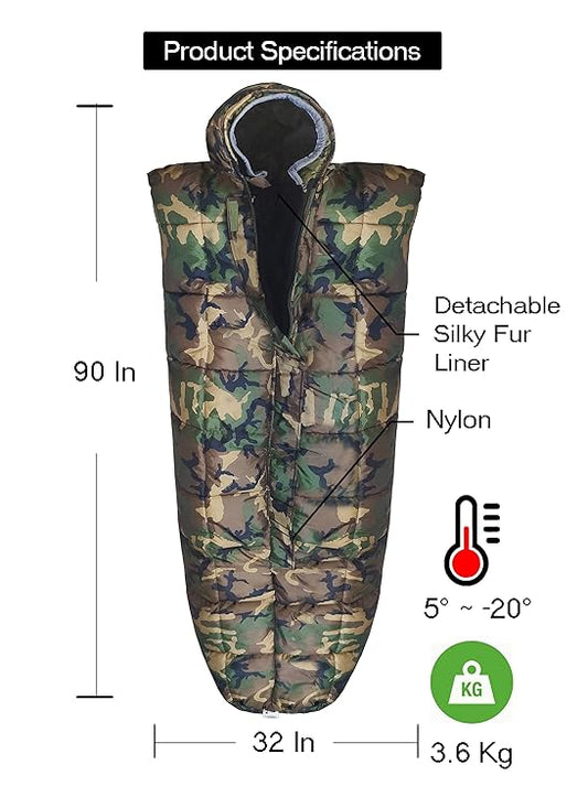 RhinoKraft Warriors Navy Blue Sleeping Bag ! Detachable Inner Liner ! 6 Layers ! Extra Large Size for Temp -20c ! 6.5 Ft RK-WARRIORS-JUNGLE