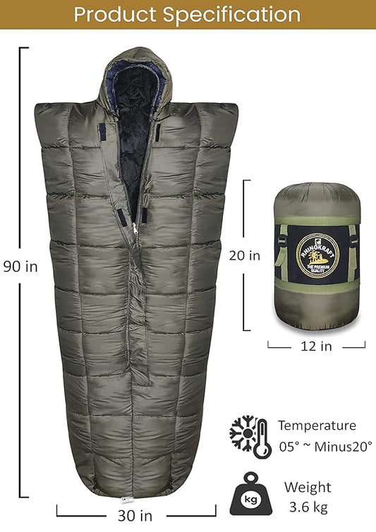 RhinoKraft Warriors Navy Blue Sleeping Bag ! Detachable Inner Liner ! 6 Layers ! Extra Large Size for Temp -20c ! 6.5 Ft RK-WARRIOR-OLIVE