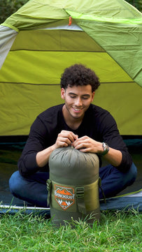 RhinoKraft Spartan Olive Rectangular Sleeping Bag | Lightweight 1.3 kg | Comfort 12 °Celcius | Durable Nylon & Reliance Fibre | Packable for Camping, Biking & Trekking