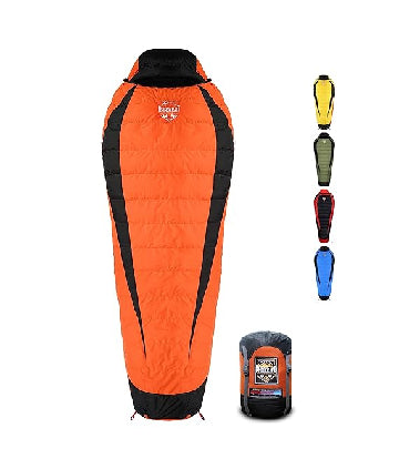 RhinoKraft -10 Degree Mummy Down Sleeping Bag for Adults | Lightweight with Compression Sack | RK-ALPY-ORG